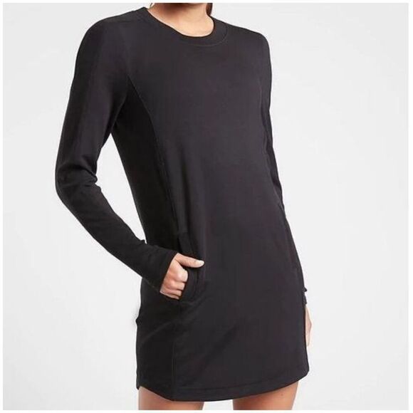 Athleta Balance Voyage Black sweatshirt Dress size small petite - Picture 1 of 6